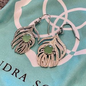 Kendra Scott silver tone chalcedony feather drop earrings